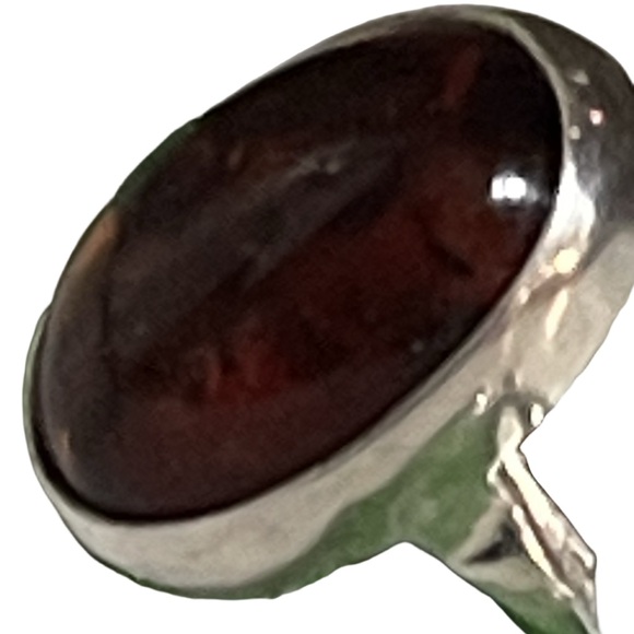 Vintage Modernist 925 Sterling Silver Large Amber Domed Ring - Sz 8 - Picture 2 of 9